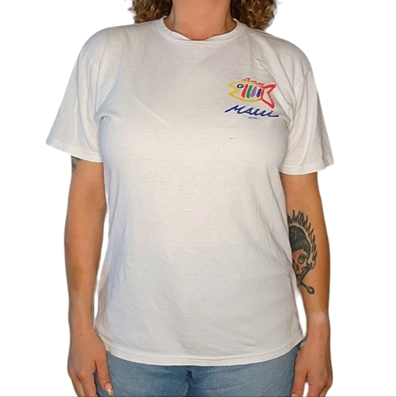Ring Of Fire Size Medium White Short Sleeve Cotton Printed Tee Maui - Picture 3 of 4